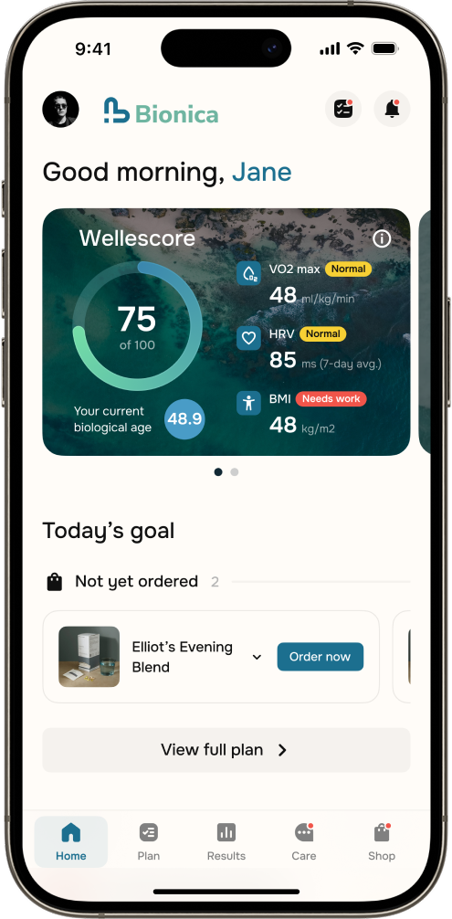 Bionica app dashboard